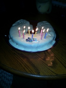 Lovina's youngest child, Kevin, turned 9 this week, and his older sister made him this horseshoe cake.
