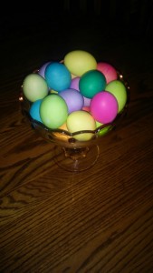 Colorful Easter eggs on the Eichers' kitchen table.